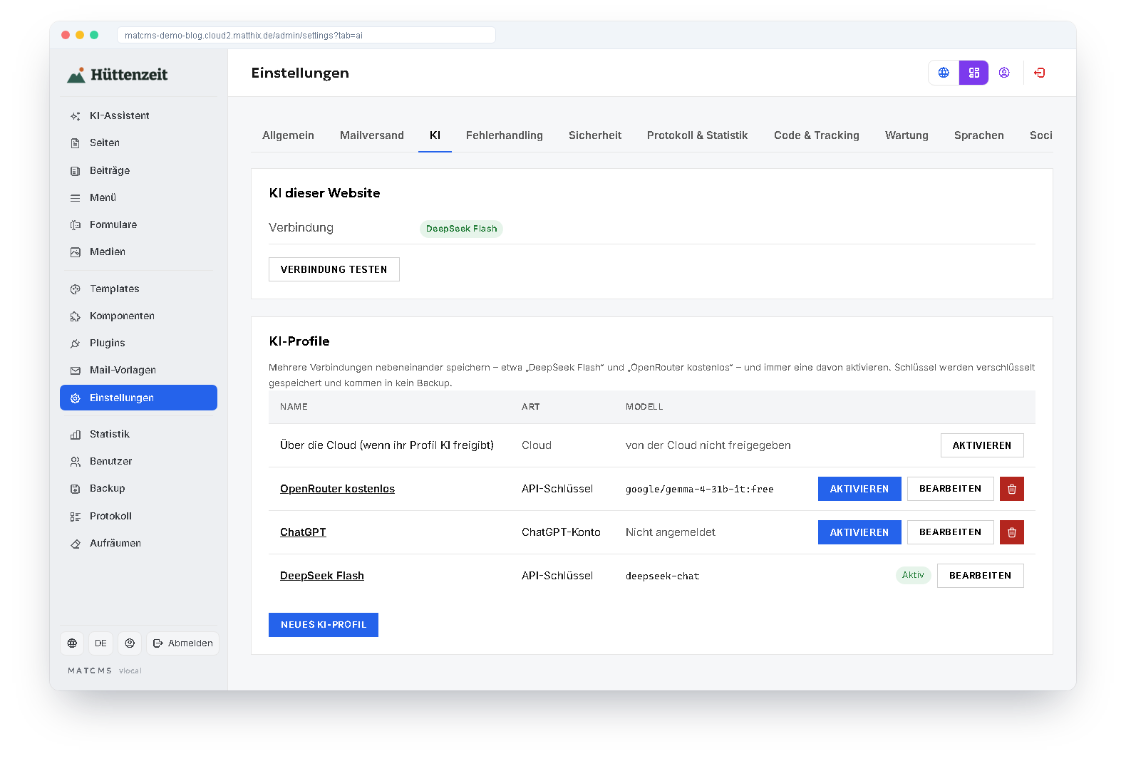 KI ohne Cloud: eigene Verbindung und KI-Profile